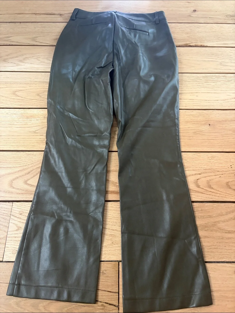 Avec Les Filles faux Leather Flare Jeans in Olive Green